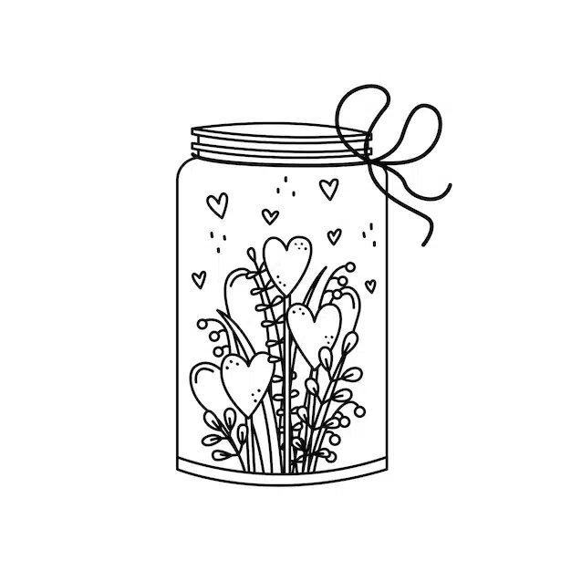 vector illustration valentine s day gift decorative jar with plants decorative hearts outline 87693 1062