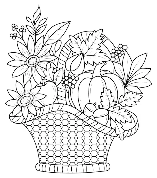 vector outline illustration antistress coloring book vase with flower bouquet 690954 413