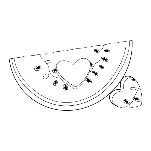 watermelon slice with heartshaped hole line art coloring page 1103493 1352