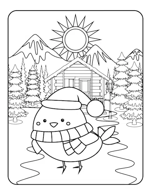 winter vector illustration template black white kids background pattern coloring book 627432 2481