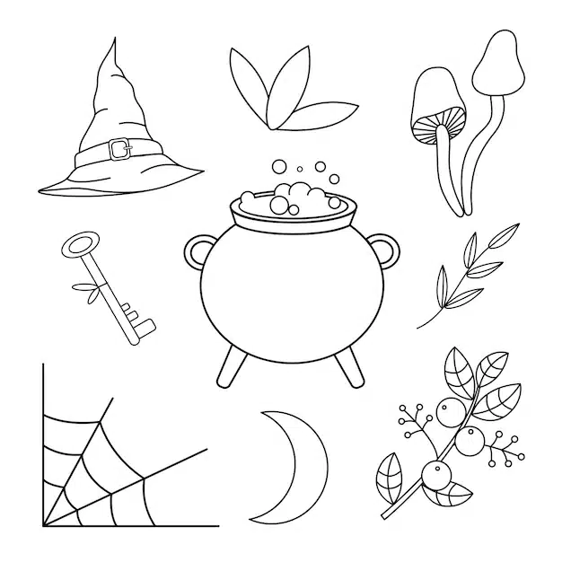 witch s cauldron branch witch s hat key spider web branch crescent moon mushrooms 423614 301