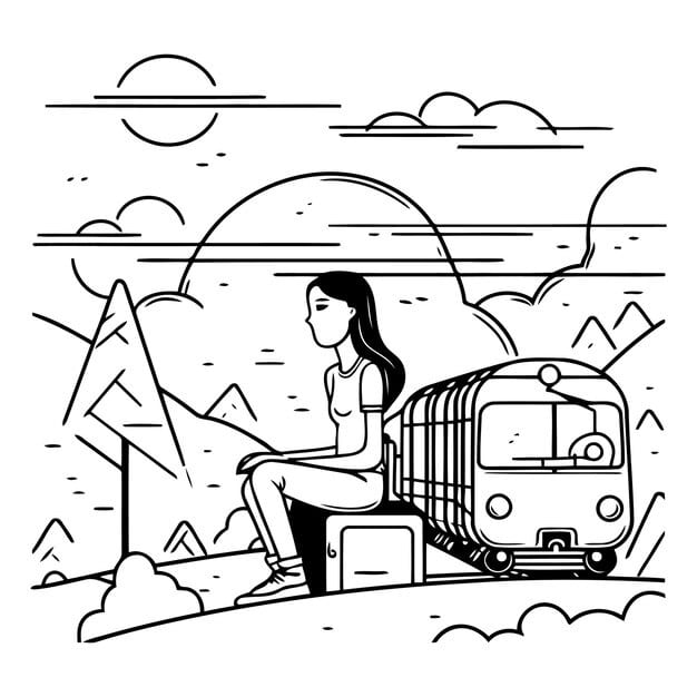 woman with backpack train mountains vector illustration graphic design 1057 98767